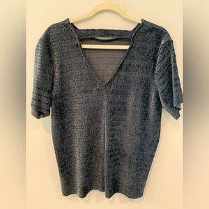 Textured Gray V-Neck Top